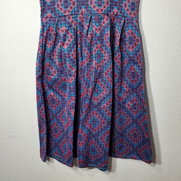 LuLaRoe Amelia Women's Dress Geometric Print A-Line Dress Medium Pleated Pockets - Picture 4 of 7